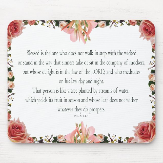 Psalm 1 Scripture Art - Blessed and Righteous Mouse Mat (Front)