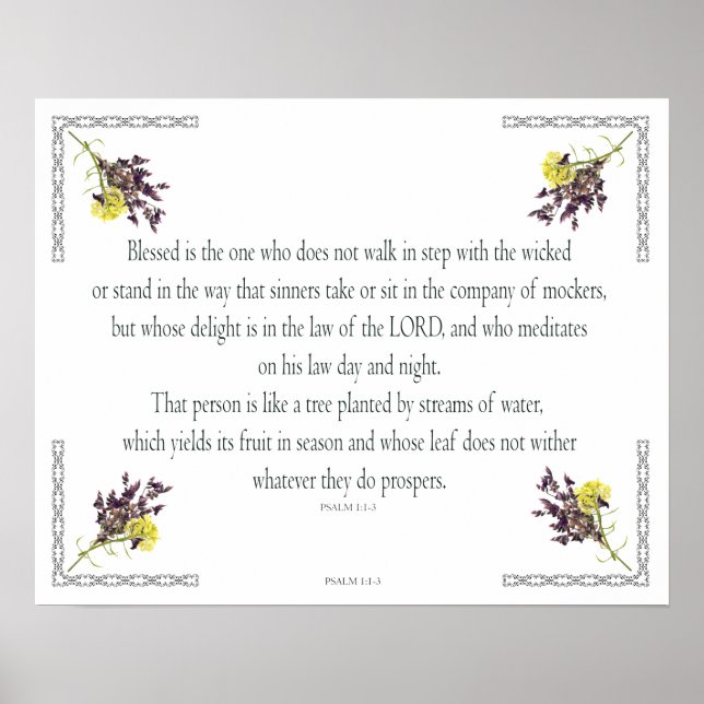 Psalm 1 Scripture Art - Blessed and Righteous Poster (Front)