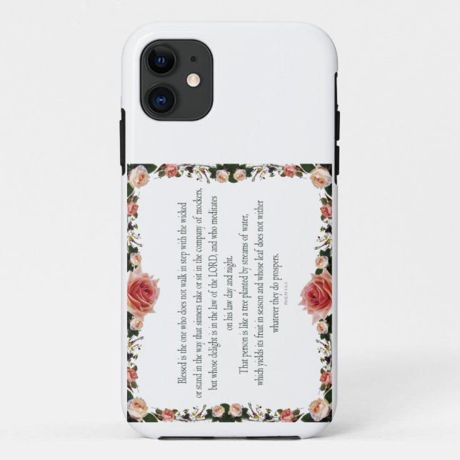 Psalm 1 with Flower Borders Case-Mate iPhone Case (Back)