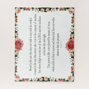 Psalm 1 with Flower Borders Jigsaw Puzzle