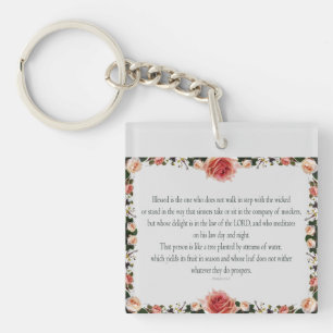 Psalm 1 with Flower Borders Key Ring