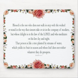 Psalm 1 with Flower Borders Mouse Mat