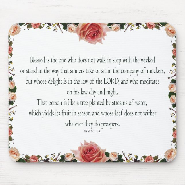 Psalm 1 with Flower Borders Mouse Mat (Front)