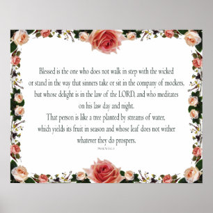 Psalm 1 with Flower Borders Poster