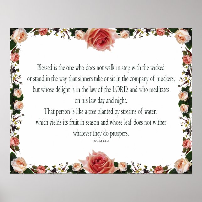 Psalm 1 with Flower Borders Poster (Front)