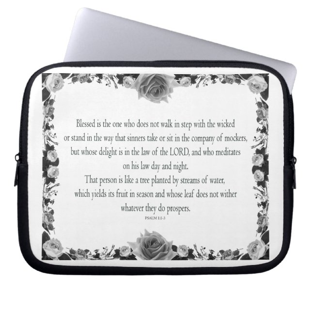 Psalm 1, Yields its Fruit in Season, B&W Laptop Sleeve (Front)