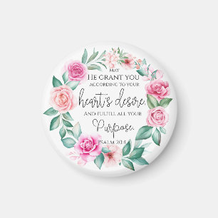 Psalm 20:4 Christian Bible Verse Pink Floral Magnet