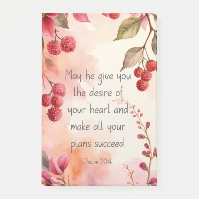 Psalm 20:4 Desire of Your Heart Scripture | Floral Post-it Notes (Front)