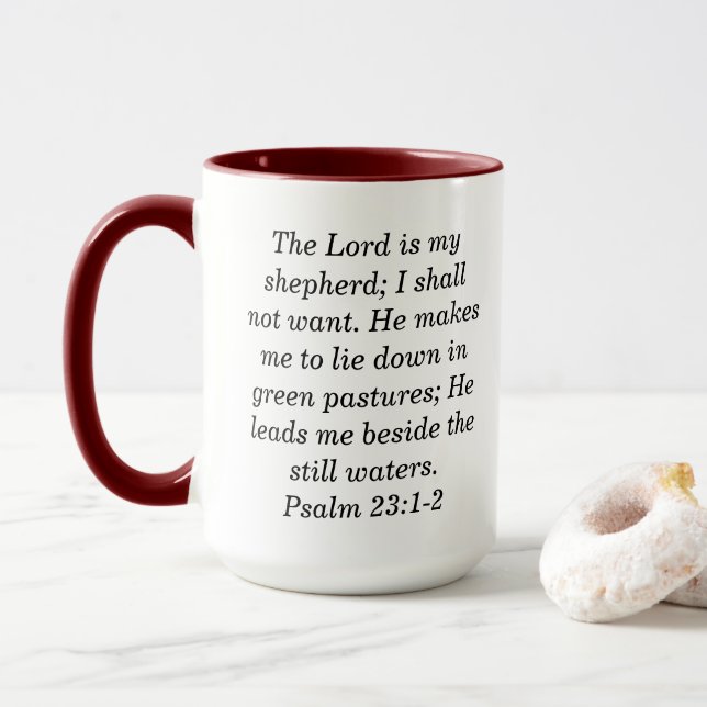 Psalm 23:1-2 Custom Scripture Two-Tone Coffee Mug (With Donut)