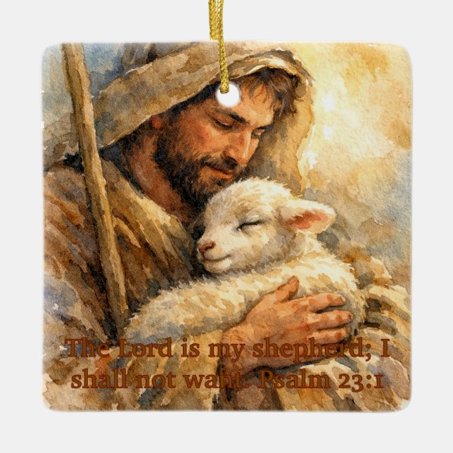 Psalm 23:1 Good Shepherd Square Ornament (Front)
