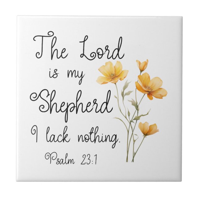 Psalm 23:1 The Lord is my Shepherd Yellow Flower Tile (Front)