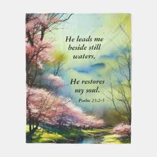 Psalm 23:2-3 He restores my soul Bible Verse  Fleece Blanket