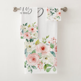 Psalm 23:3 He Restores my Soul Bible Roses Bath Towel Set