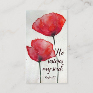 Psalm 23:3 He restores my soul, Bible Verse Floral Business Card
