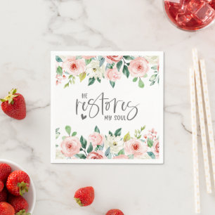 Psalm 23:3 He Restores my Soul Bible Verse & Roses Napkin