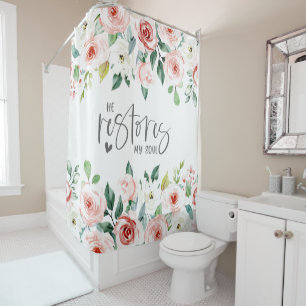 Psalm 23:3 He Restores my Soul Bible Verse & Roses Shower Curtain