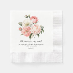 Psalm 23:3 He Restores my Soul Flowers Napkin