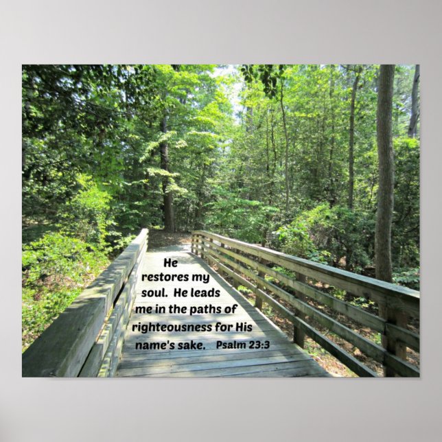 Psalm 23:3 He restores my soul, He leads me in the Poster (Front)