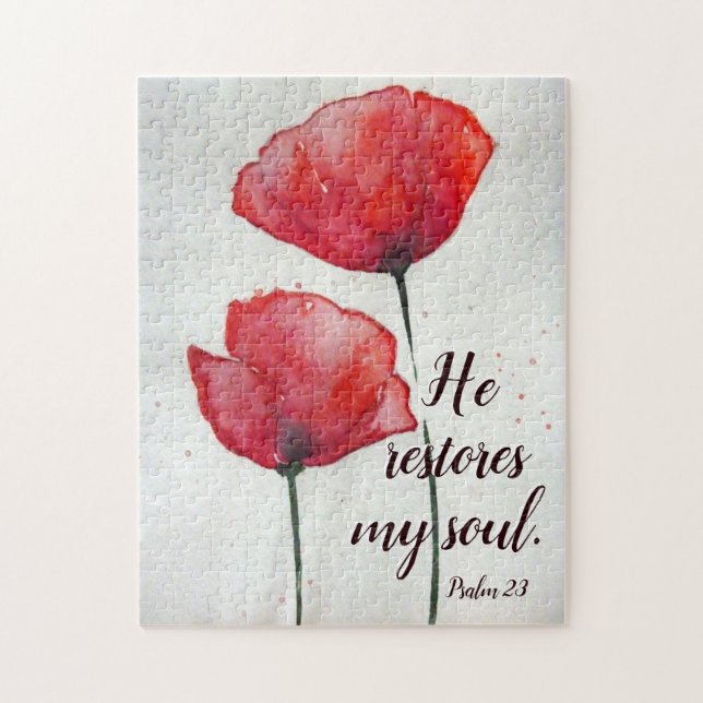 Psalm 23:3 He restores my soul Red Poppies Bible Jigsaw Puzzle (Vertical)
