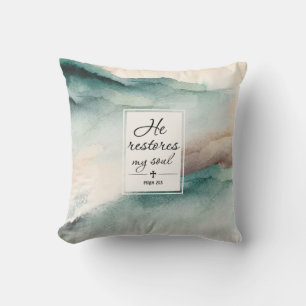 Psalm 23"4 He Restores My Soul Cross Cushion