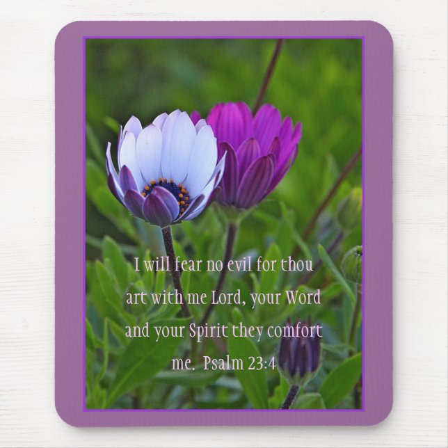 Psalm 23:4 Purple Flowers Mousepad (Front)