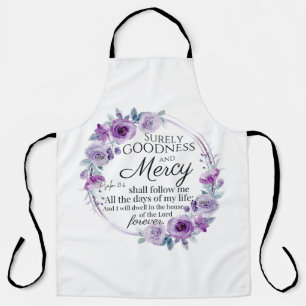 Psalm 23:6 Inspirational Bible Verse Purple Floral Apron
