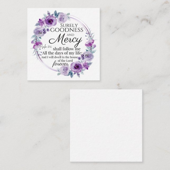 Psalm 23:6 Inspirational Bible Verse Purple Floral Card (Front/Back)