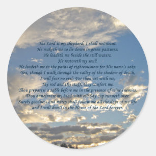 Psalm 23 Beautiful Bible Verse Christian Blue Classic Round Sticker