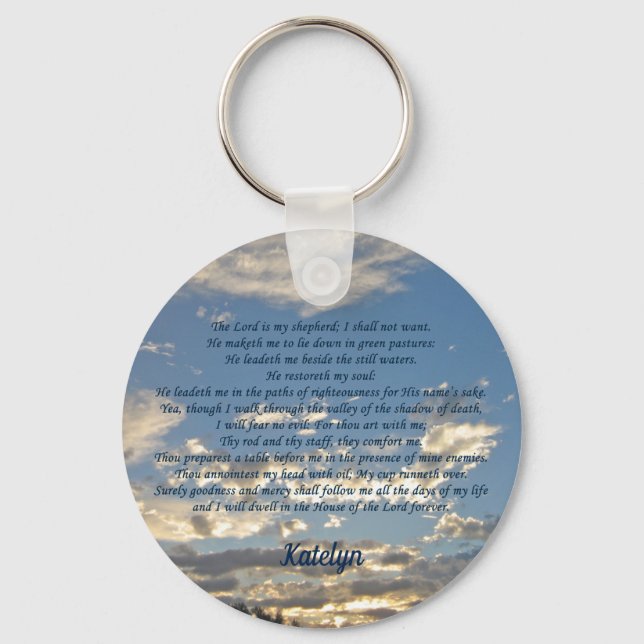 Psalm 23 Beautiful Bible Verse Christian Monogram Key Ring (Front)