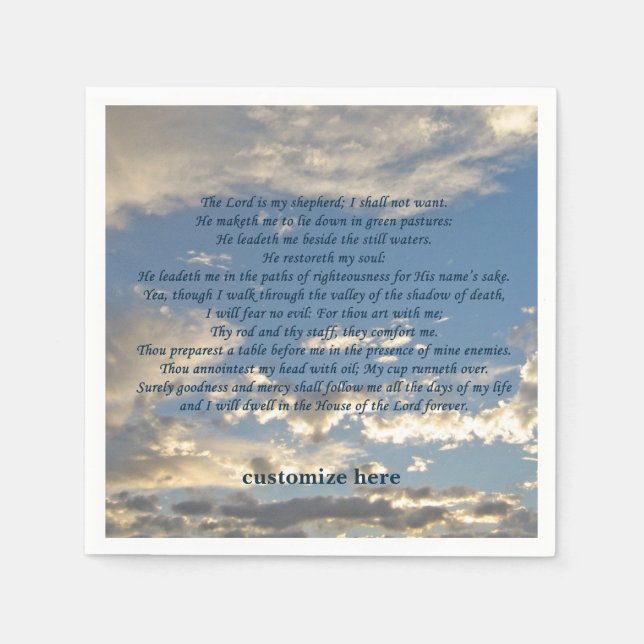 Psalm 23 Beautiful Christian Bible Verse Custom Napkin (Front)