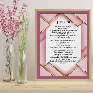 Psalm 23 Bible Scripture Text with Pink and Gold P Poster