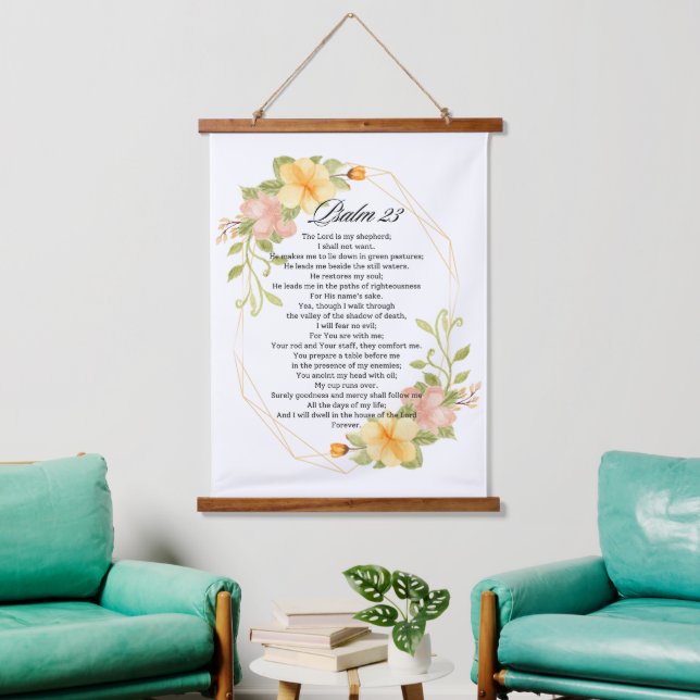 Psalm 23 Bible Scripture Yellow Floral Frame Hanging Tapestry (Living Room)