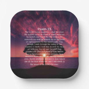 Psalm 23 Bible Sunset Silhouette Tree Paper Plate