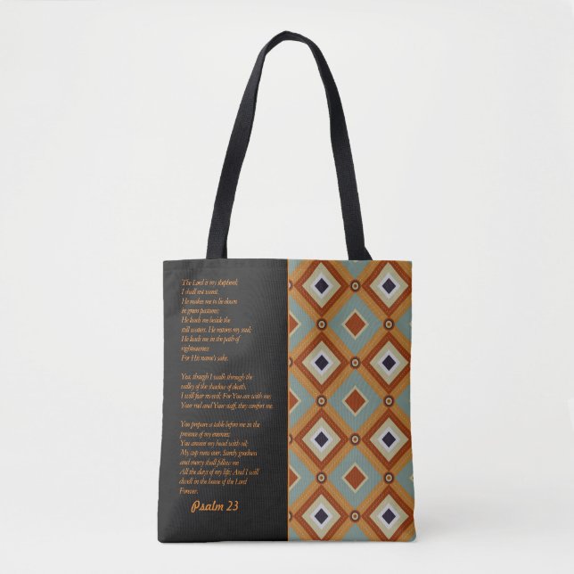 Psalm 23 Bible Verse, Retro Print Tote Bag (Front)