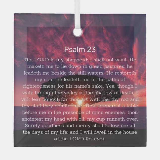 Psalm 23 Bible Verse Tree Christian Glass Tree Decoration (Front)