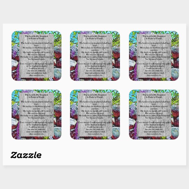 Psalm 23 biblical quote square sticker (Sheet)