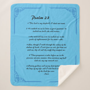 Psalm 23 blue border sherpa blanket