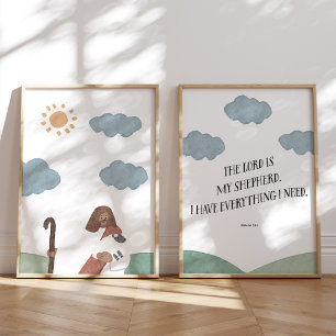 Psalm 23 Christian kids nursery wall art set of 2