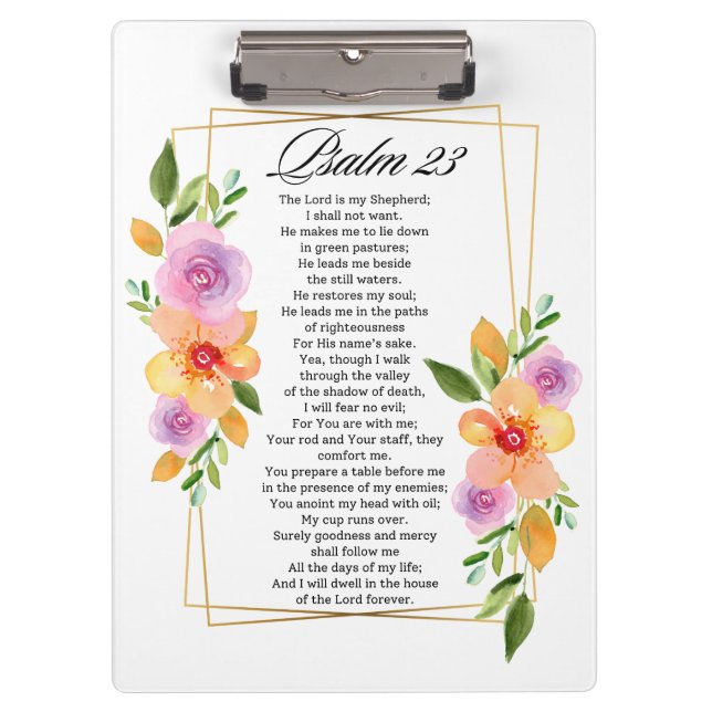 Psalm 23 Floral Geometric Frame Clipboard (Front)