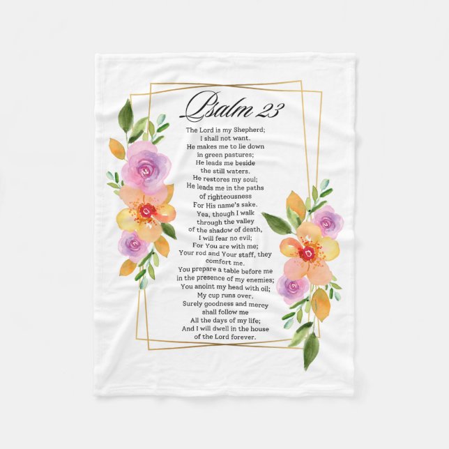 Psalm 23 Floral Geometric Frame Fleece Blanket (Front)