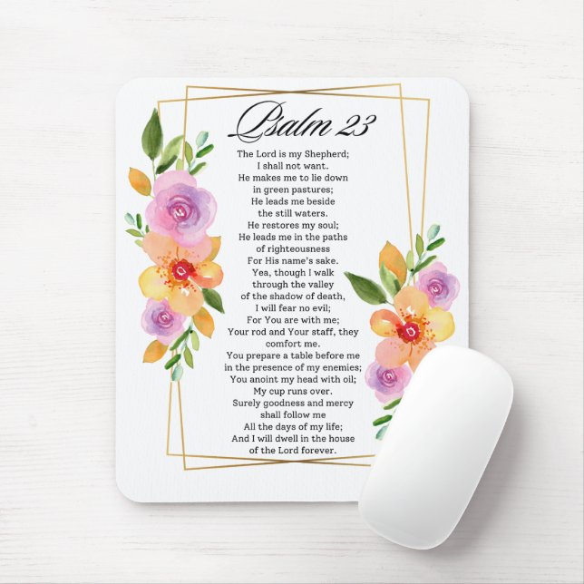 Psalm 23 Floral Geometric Frame Mouse Mat (With Mouse)