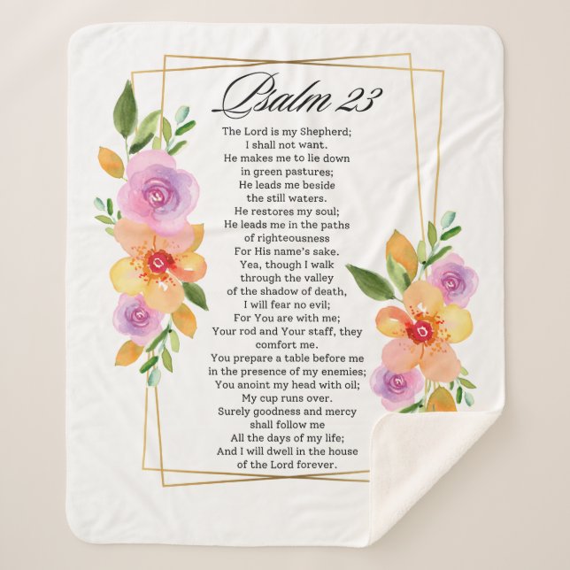 Psalm 23 Floral Geometric Frame Sherpa Blanket (Front)