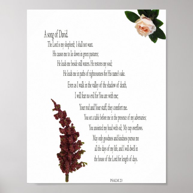 Psalm 23, Floral Green, Value Poster Paper (Matte) (Front)