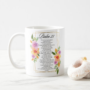 Psalm 23 Geometric Floral Frame Scripture Coffee Mug