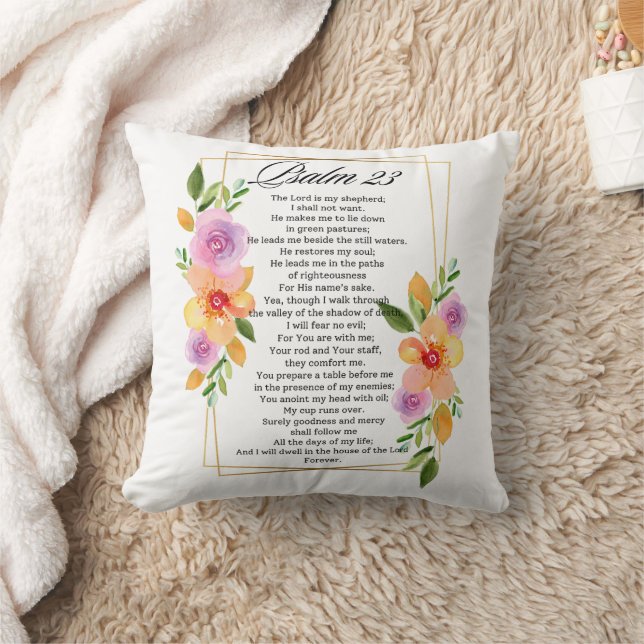 Psalm 23 Geometric Floral Frame Scripture Cushion (Blanket)