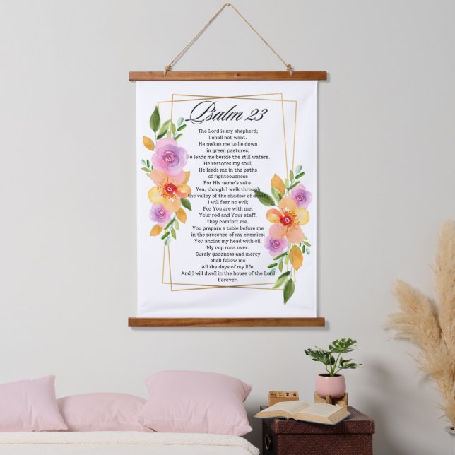 Psalm 23 Geometric Floral Frame Scripture Hanging Tapestry (Bedroom)