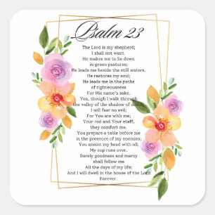 Psalm 23 Geometric Floral Frame Scripture Square Sticker