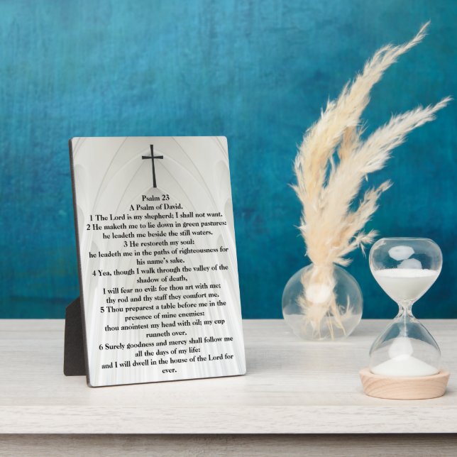 Psalm 23 KJV Bible Cross White Cathedral  Plaque (Side)