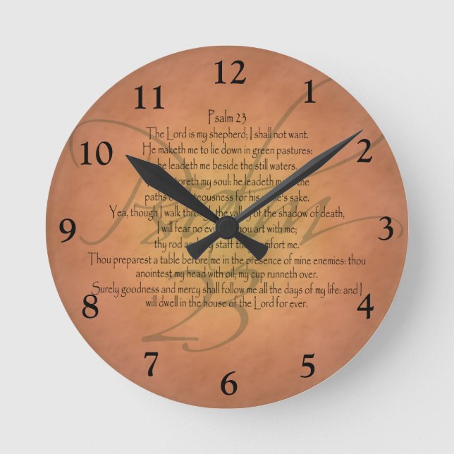 Psalm 23 KJV Christian Bible Verse Round Clock (Front)