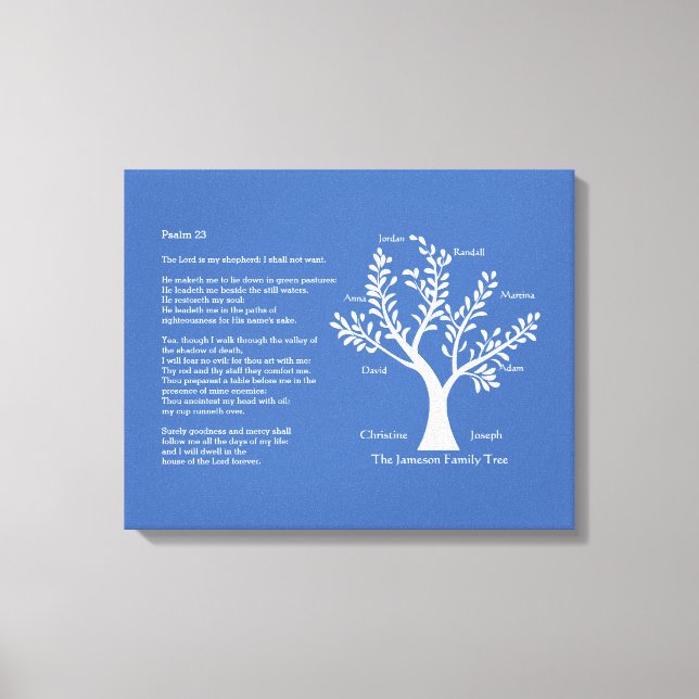 Psalm 23 KJV with Family Tree, Canvas Print (Front)